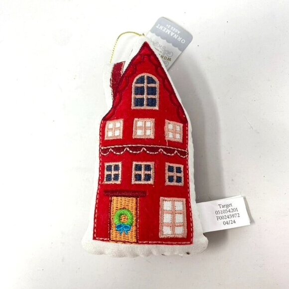 Target Fabric Plush House with Chimney Christmas Tree Ornament Red Wondershop - Picture 8 of 9